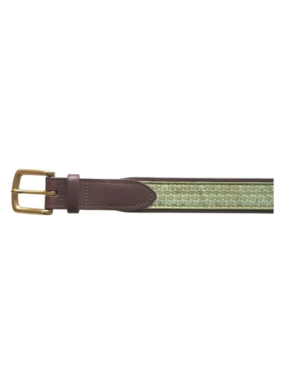 VINEYARD VINES Belt Leather Green Ribbon Solid Brass Buckle Sz 34 - Picture 5 of 7